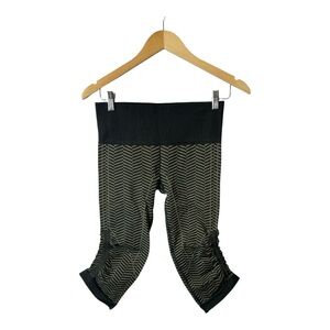 Lululemon In the Flow Crop Pants Heathered Fatigue Green and Black, Size 6